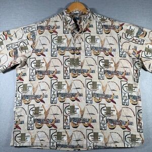 Kahala Avi Collection Mens XXXL Hawaiian Shirt Tan Polynesian Canoe Print Cotton
